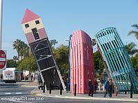 A bus stop in Ventura depicts a bus transforming into a house!