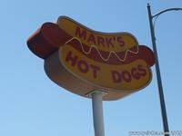 Sign for Mark's Hot Dogs
