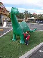 Tiffany checks out a Sinclair Dinosaur in Las Vegas