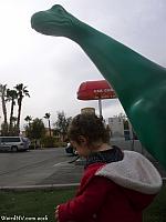 Tiffany checks out a Sinclair Dinosaur in Las Vegas